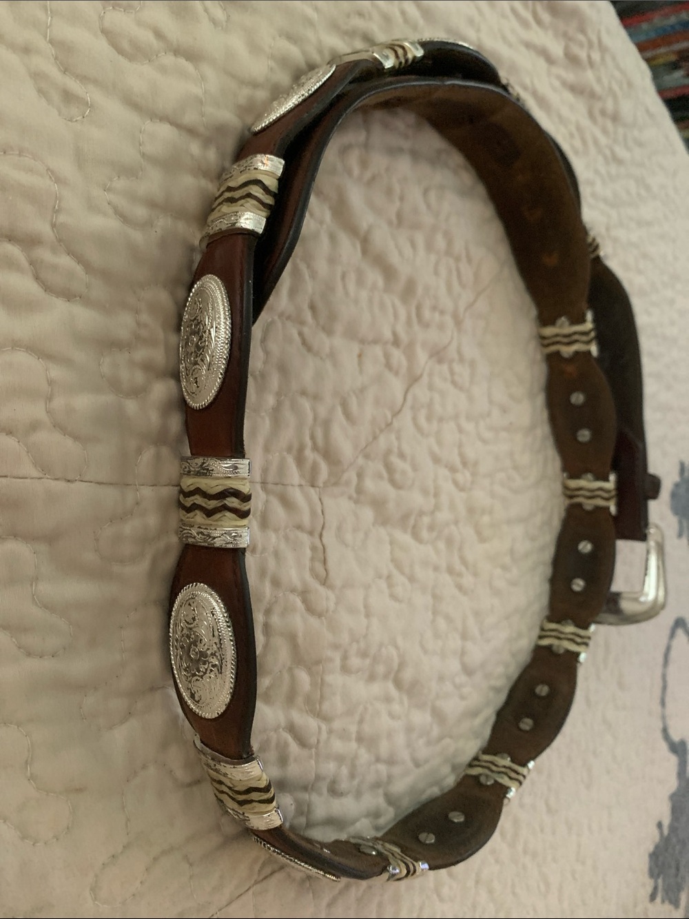 Western Leather Concho Belt with Silver-Tone Medallions - Brown